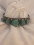 Vintage Unsigned Old Pawn Five-Stone Sleeping Beauty Turquoise with Silver Raindrops Accent Cuff Bracelet