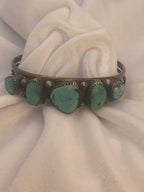Vintage Unsigned Old Pawn Five-Stone Sleeping Beauty Turquoise with Silver Raindrops Accent Cuff Bracelet