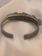 Vintage Unsigned Old Pawn Five-Stone Sleeping Beauty Turquoise with Silver Raindrops Accent Cuff Bracelet