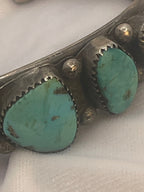 Vintage Unsigned Old Pawn Five-Stone Sleeping Beauty Turquoise with Silver Raindrops Accent Cuff Bracelet