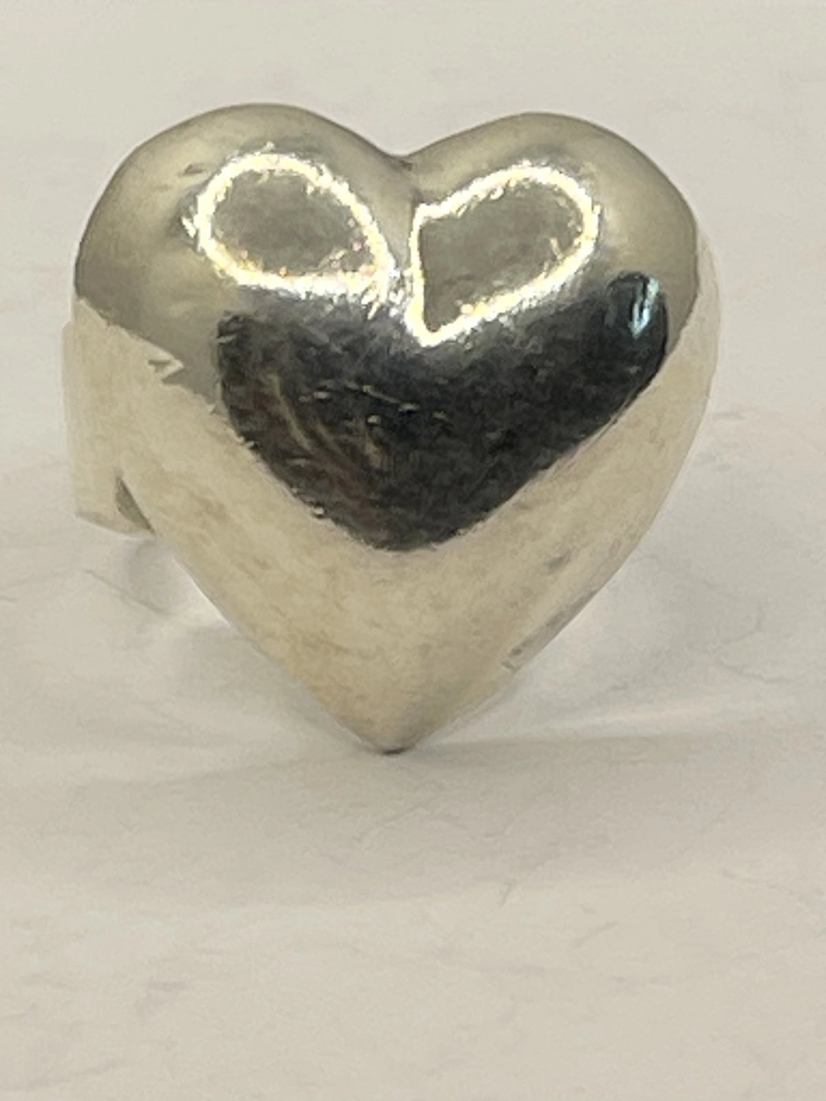 Front View of the Gently Pre-Loved 925 Silver Heart Puffy Signet Ring