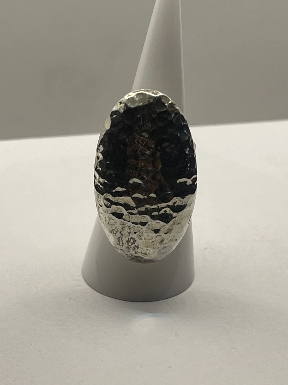 Front VIew of the 925 Sterling Silver Hammered Oval Dome Statement Ring