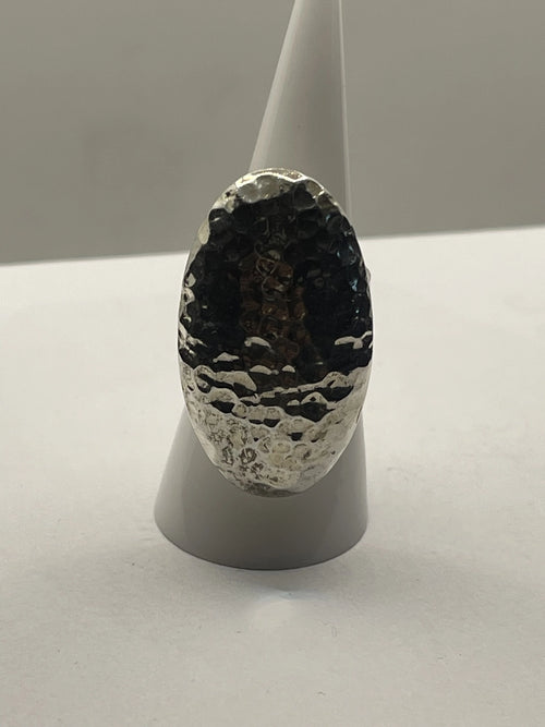 Front VIew of the 925 Sterling Silver Hammered Oval Dome Statement Ring