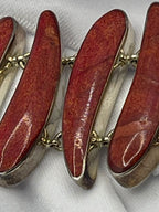 Vintage NF 925 Sterling Silver Statement Panel Link Bracelet with Rare High-Grade Agatized Dinosaur Gembone