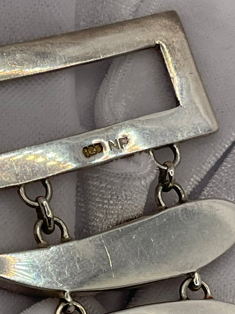 Vintage NF 925 Sterling Silver Statement Panel Link Bracelet with Rare High-Grade Agatized Dinosaur Gembone