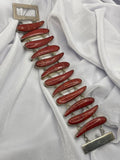 Vintage NF 925 Sterling Silver Statement Panel Link Bracelet with Rare High-Grade Agatized Dinosaur Gembone