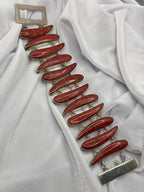 Vintage NF 925 Sterling Silver Statement Panel Link Bracelet with Rare High-Grade Agatized Dinosaur Gembone