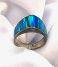 Vintage Rea Lea 1970s Lab Opal Southwestern Style Sterling Silver Ring