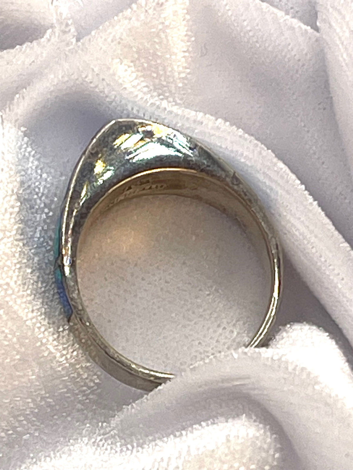 Vintage Rea Lea 1970s Lab Opal Southwestern Style Sterling Silver Ring