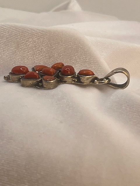 Pre-Loved Navajo Style Coral 925 Sterling Silver Cluster Pendant