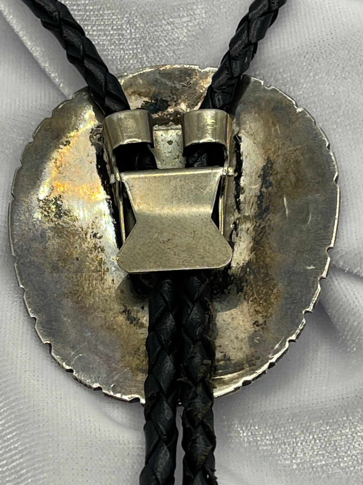 Vintage Signed Tommy Moore Turquoise Coral Sterling Bolo Tie