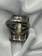Vintage Old Pawn Native American Turquoise & Onyx Checker Board Channel Inlay Ring