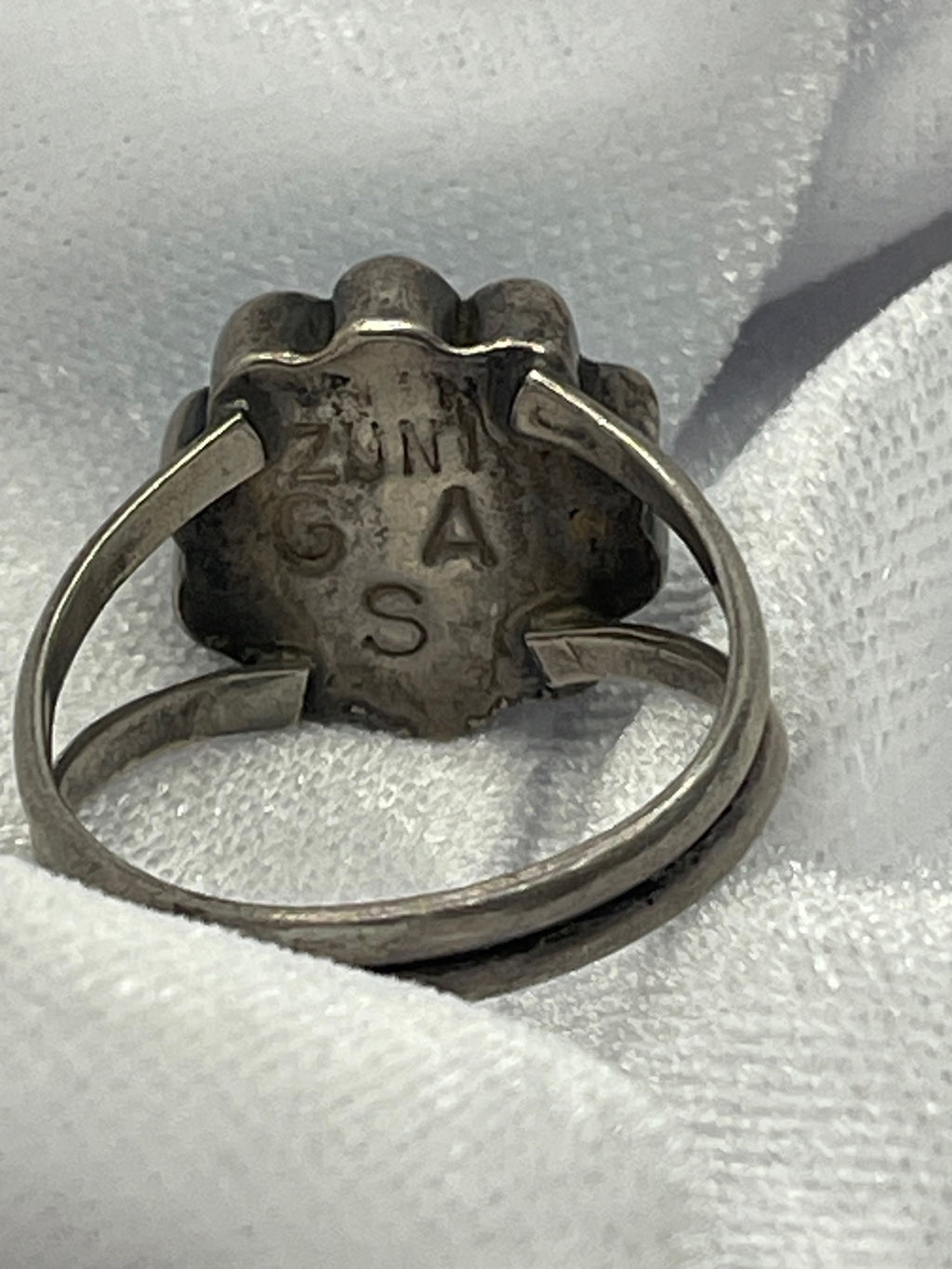 Vintage George Gasper Sterling Silver & Turquoise Zuni Flower Rosette Ring