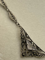 Rorated view of the Pendant from the Antique Art Deco Style Marcasite Opalescent Glass Festoon Necklace