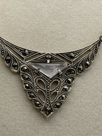 Closeup of Pendant from the Antique Art Deco Style Marcasite Opalescent Glass Festoon Necklace