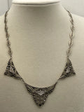 Antique Art Deco Style Marcasite Opalescent Glass Festoon Necklace