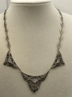 Antique Art Deco Style Marcasite Opalescent Glass Festoon Necklace