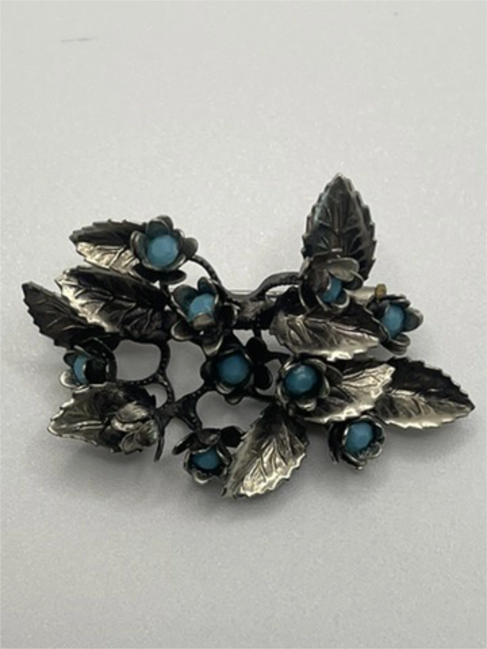 Antique  European 800 Silver Floral Spray Hubbell Glass Brooch Trombone Clasp