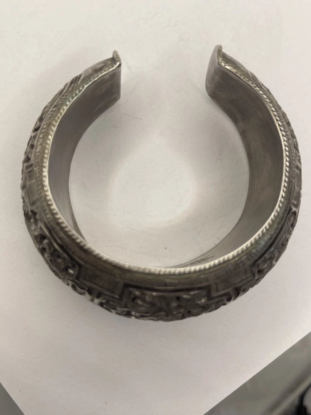 Top view of Vintage Antique Southeast Asian Silver Repoussé Cuff
