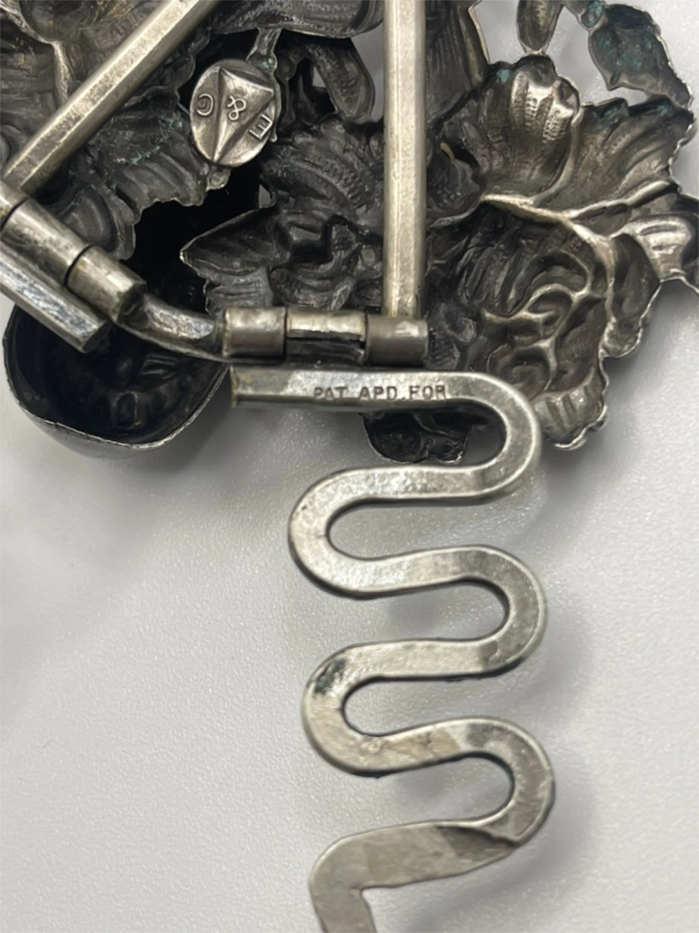 Hallmark of the Antique William B. Kerr Sterling Silver Art Nouveau Fur Clip with PAT APD and POR etched