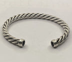 Authentic Preloved David Yurman Men's Helix-Twisted Silver Onyx Cable Cuff Bracelet