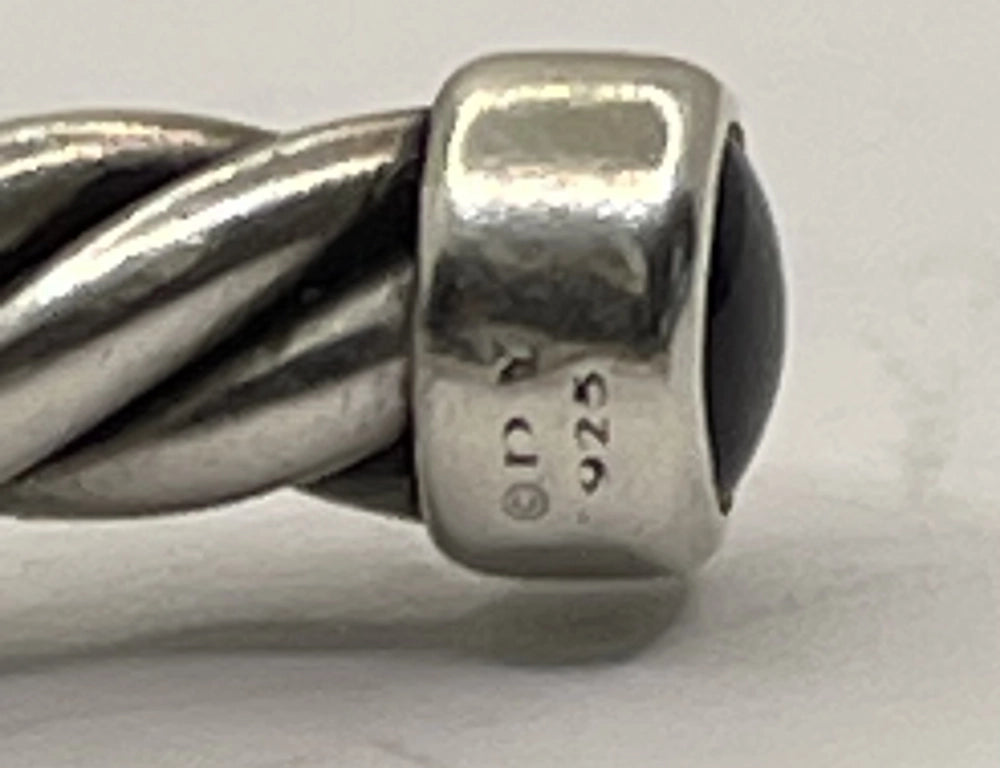 Close of Authentic Preloved David Yurman Men's Helix-Twisted Silver Onyx Cable Cuff Bracelet with 925 etched in