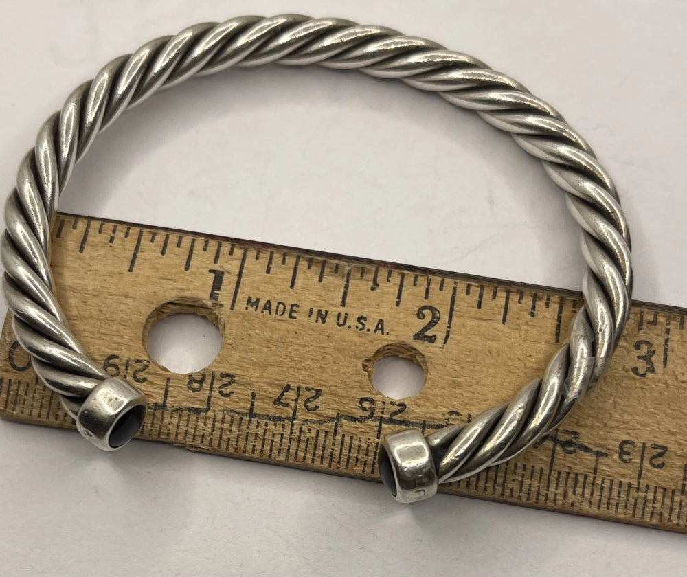 Authentic Preloved David Yurman Men's Helix-Twisted Silver Onyx Cable Cuff Bracelet