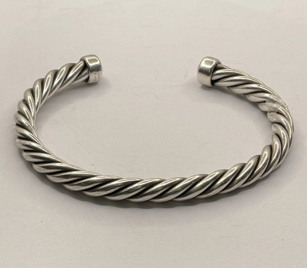 Back of Authentic Preloved David Yurman Men's Helix-Twisted Silver Onyx Cable Cuff Bracelet