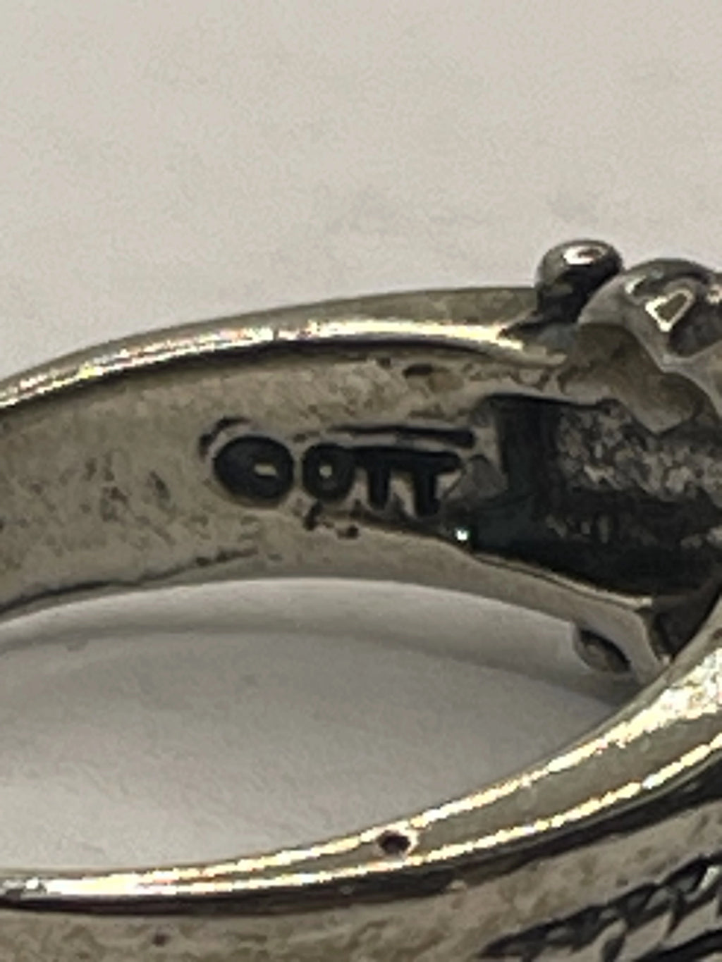 Ciose up of the Authentic Signed Ted Ott Vintage Southwestern Opal Sterlng Silver Ring 