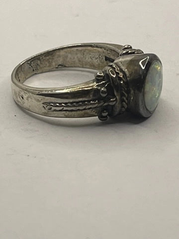 Side View of the Authentic Signed Ted Ott Vintage Southwestern Opal Sterlng Silver Ring