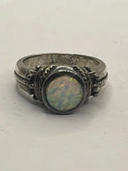 Front VIew of the Authentic Signed Ted Ott Vintage Southwestern Opal Sterlng Silver Ring