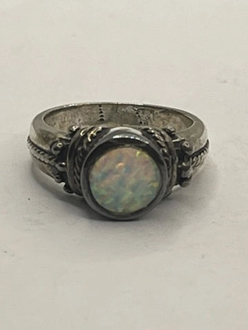 Front VIew of the Authentic Signed Ted Ott Vintage Southwestern Opal Sterlng Silver Ring