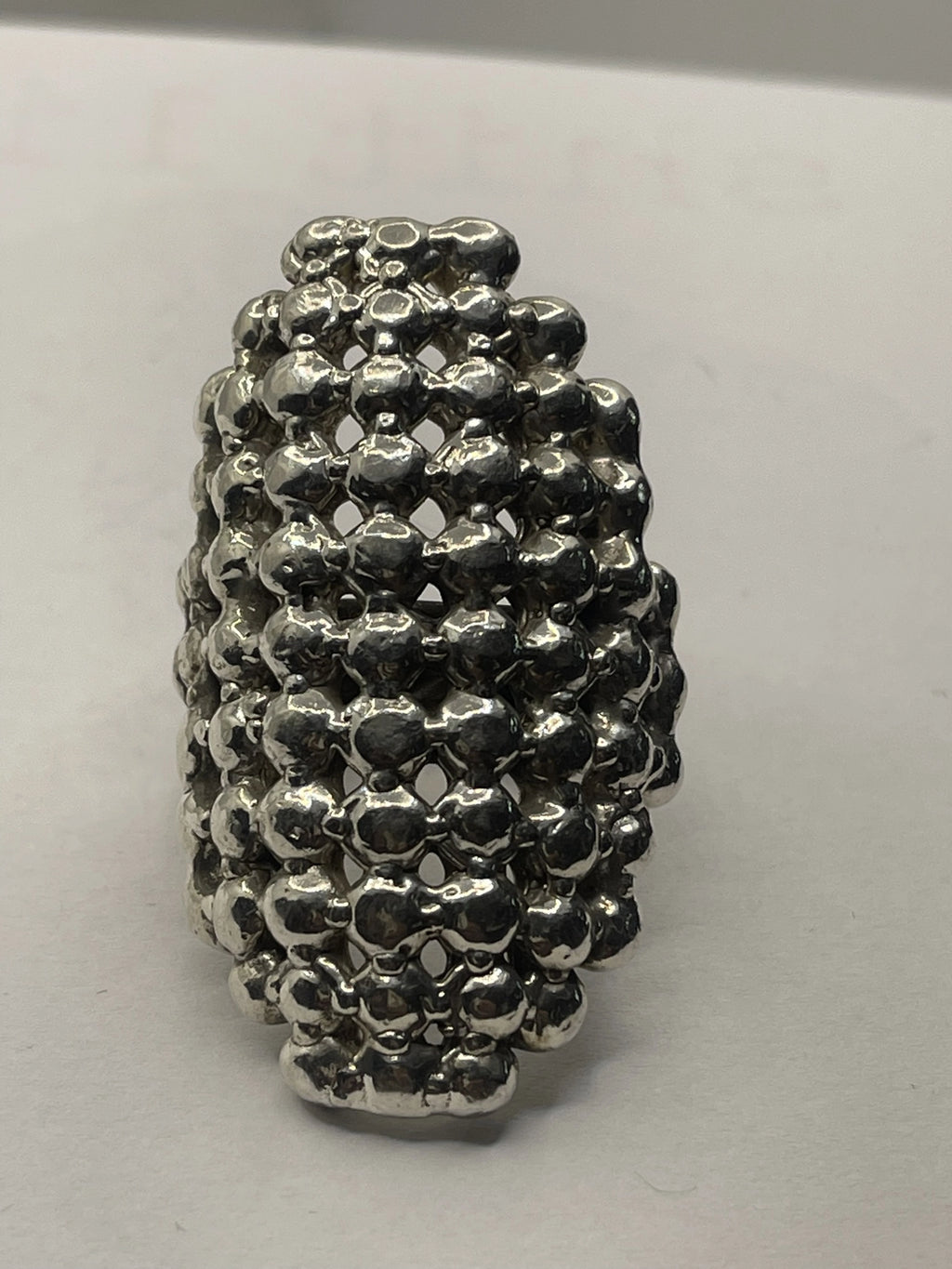 Front View of the E&L 925 Sterling Silver Electroform Popcorn Statement Ring