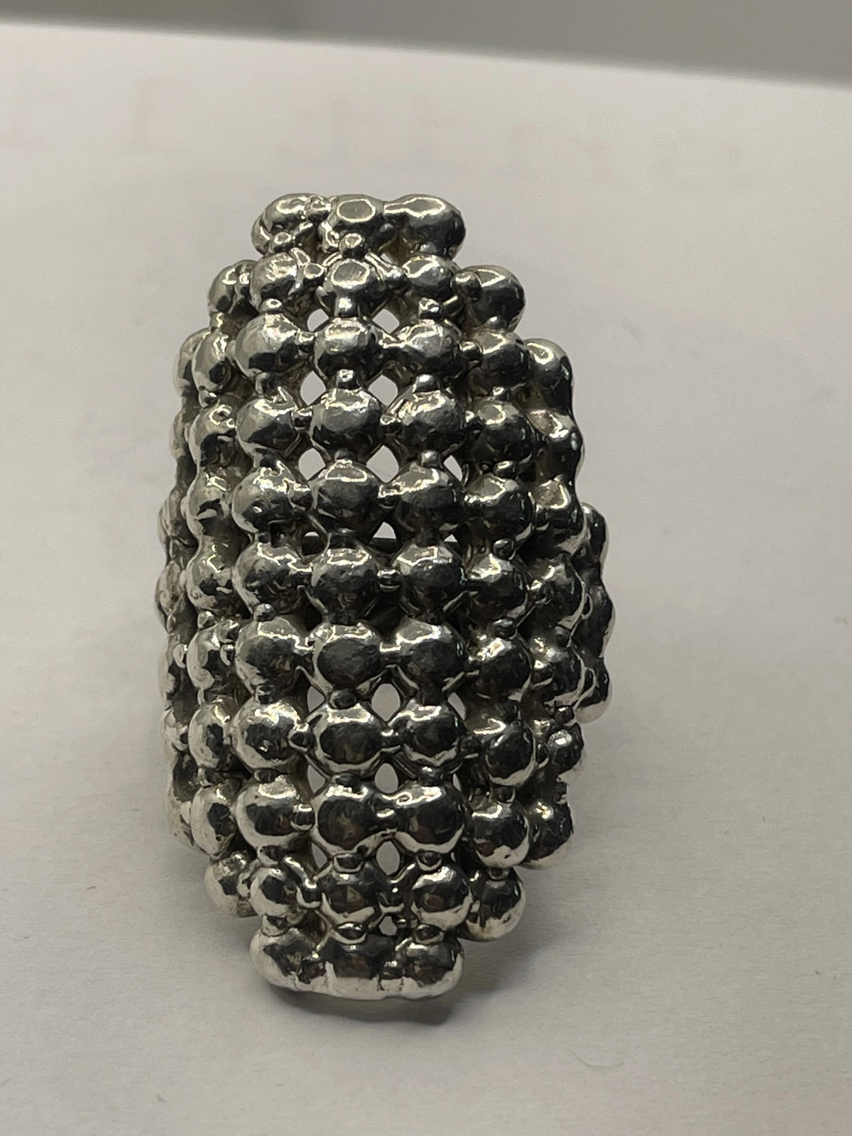 Front View of the E&L 925 Sterling Silver Electroform Popcorn Statement Ring