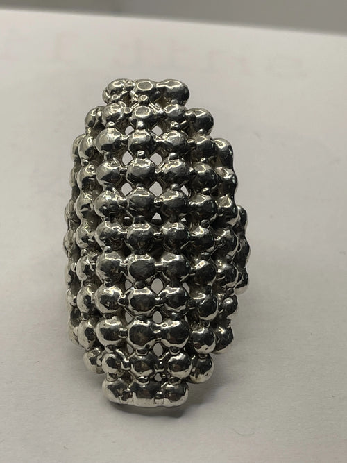 Front View of the E&L 925 Sterling Silver Electroform Popcorn Statement Ring