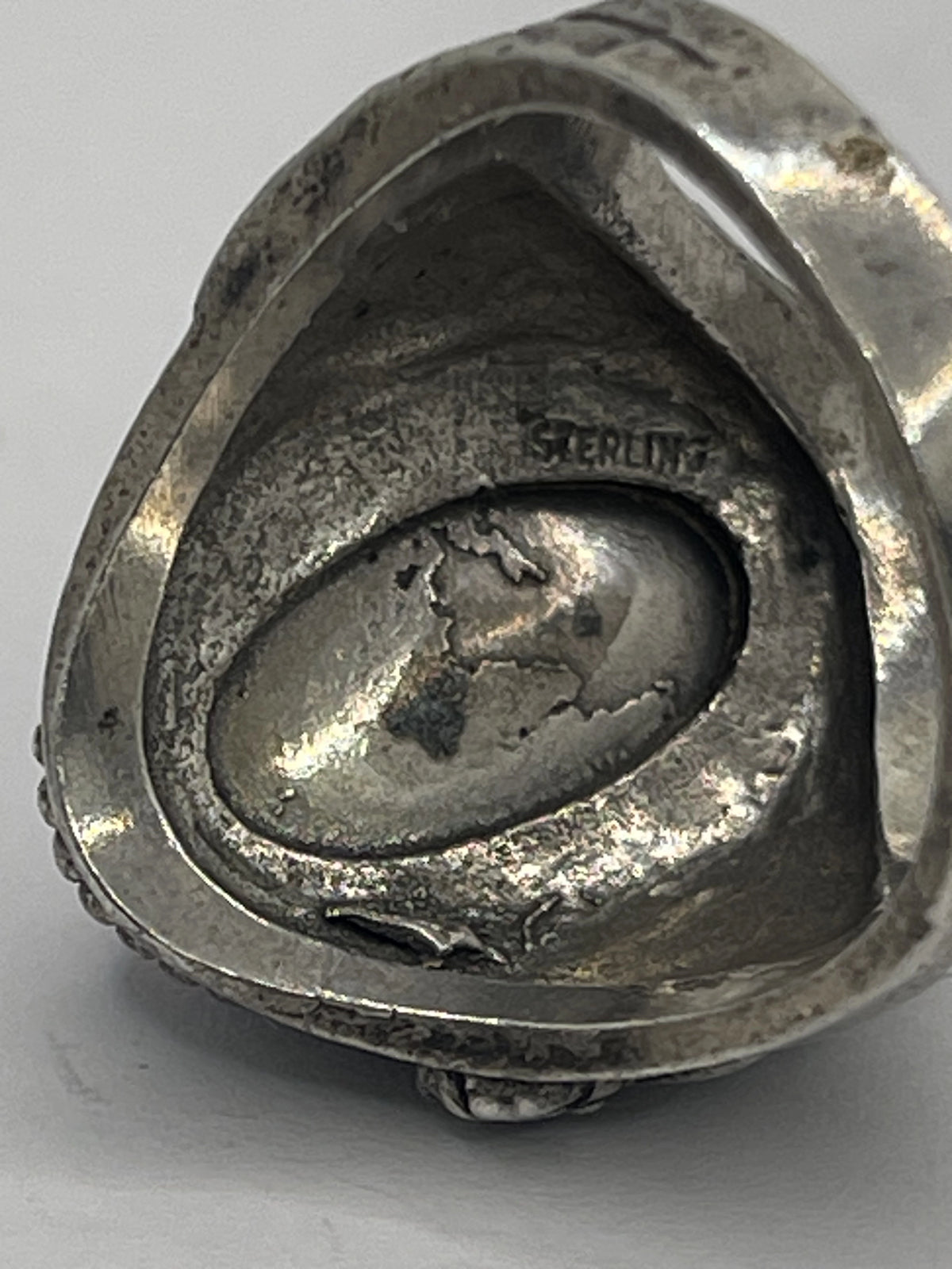 Back View of Gently Pre-Loved Dragon's Fire Breath Opal Sterling Silver Ring