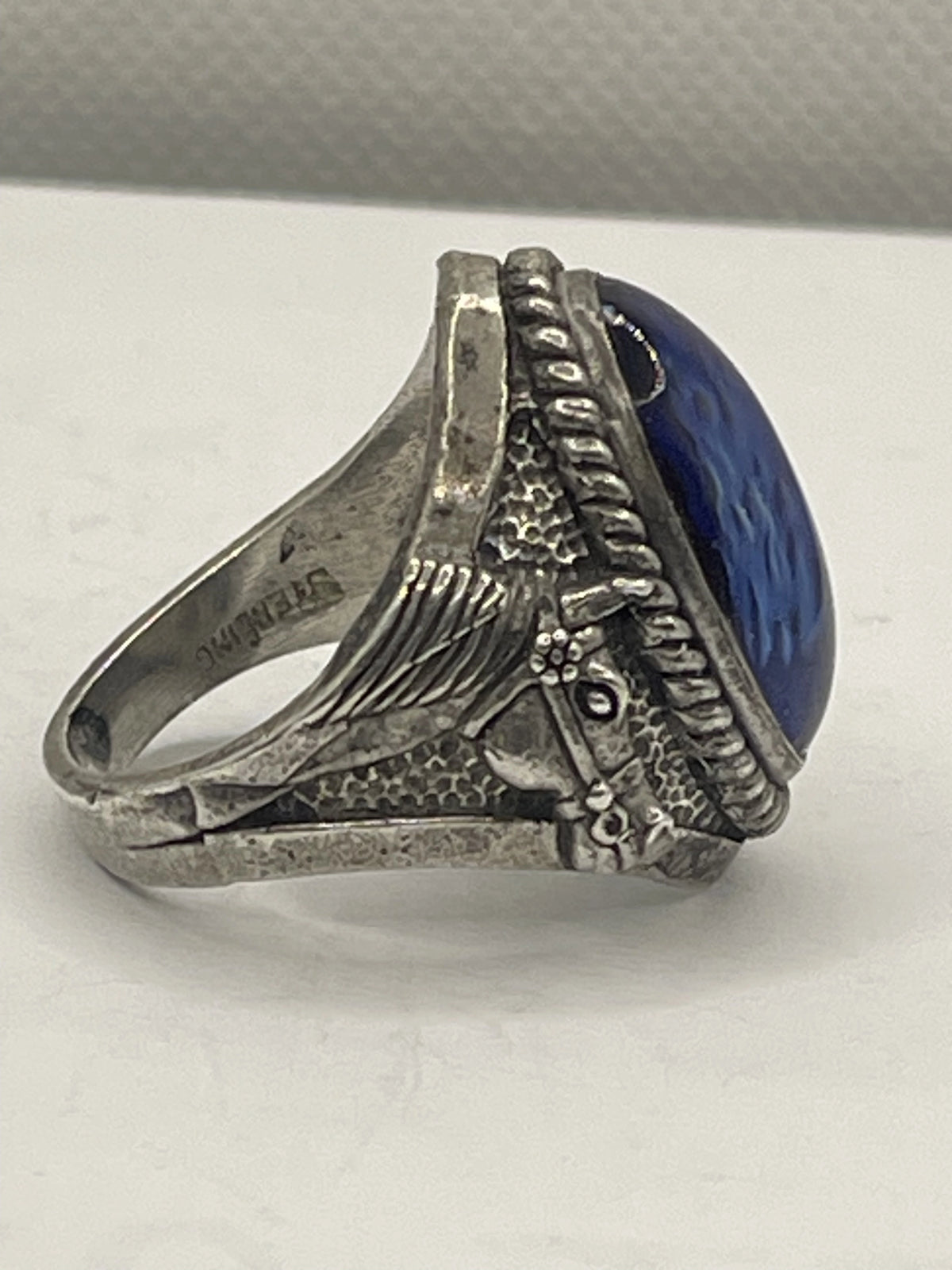 Left Side of Gently Pre-Loved Dragon's Fire Breath Opal Sterling Silver Ring