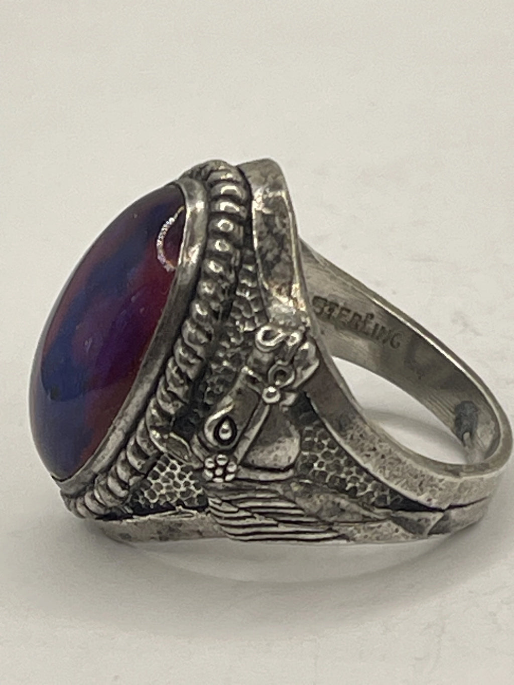 Right Side of Gently Pre-Loved Dragon's Fire Breath Opal Sterling Silver Ring
