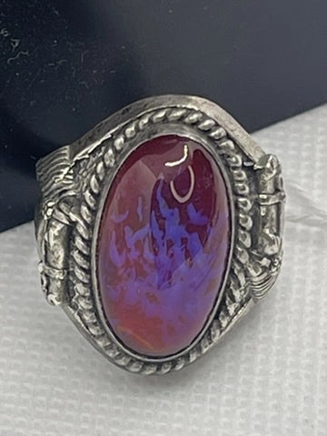 Front View of Gently Pre-Loved Dragon's Fire Breath Opal Sterling Silver Ring