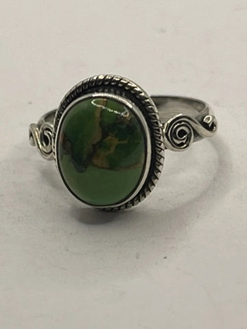 Front VIew of the Gently Pre-Loved Green Copper Turquoise Boho Hippie Style Ring
