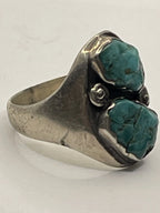 Left Side View of the Vintage Horace Iule Zuni Pueblo Natural Turquoise and Sterling Silver Ring