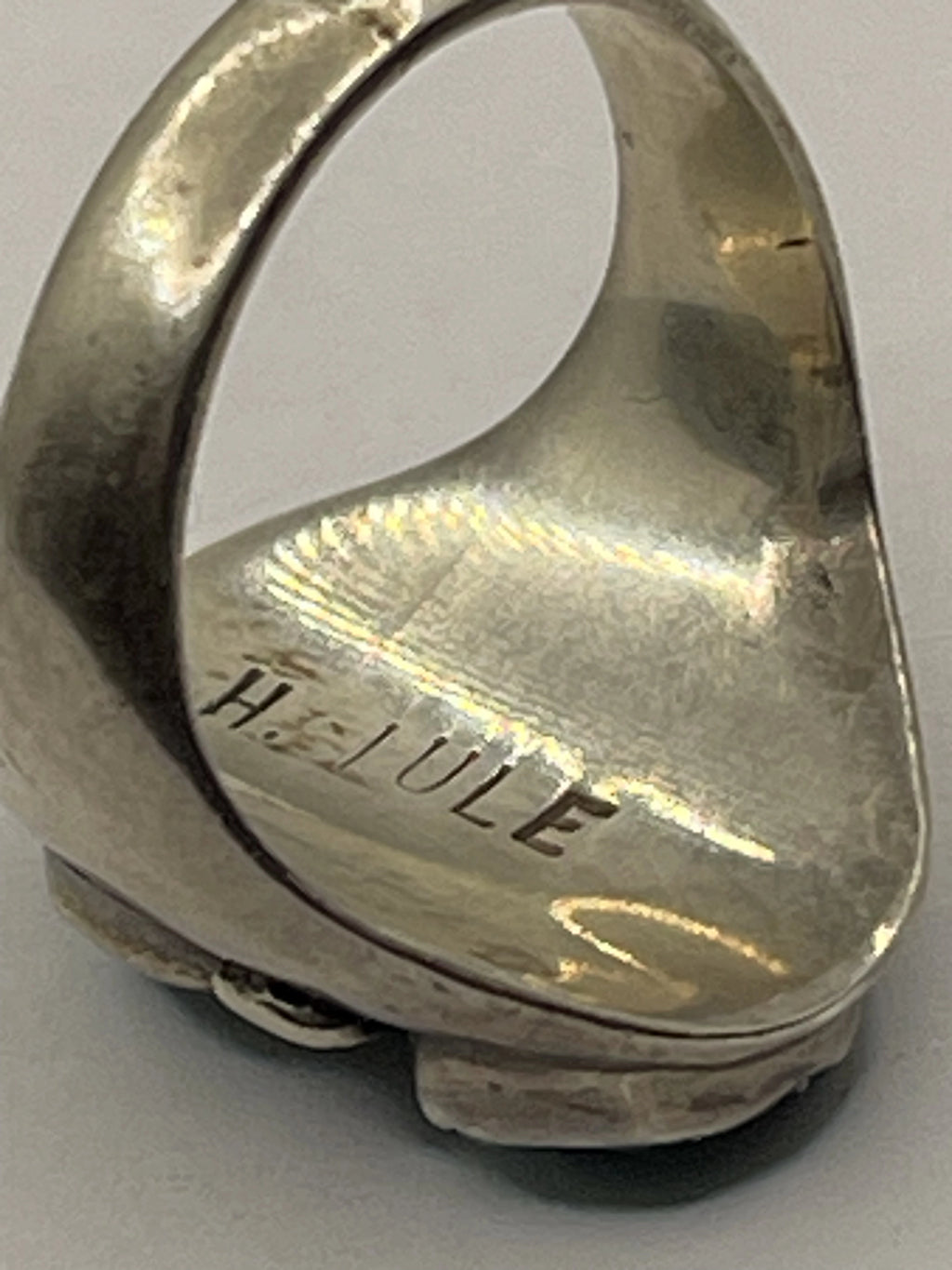 Underneath View of the Vintage Horace Iule Zuni Pueblo Natural Turquoise and Sterling Silver Ring