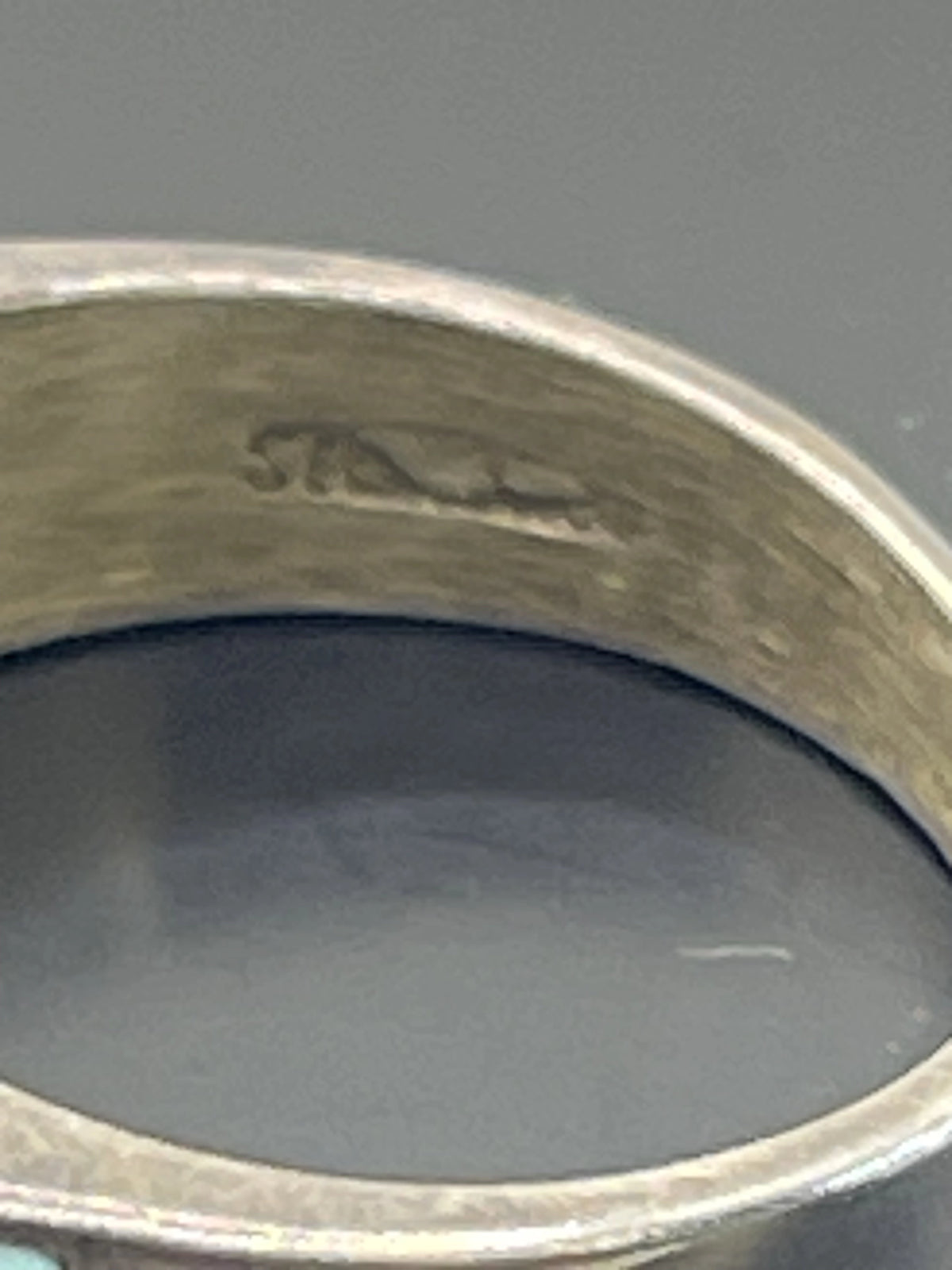 Closeup of Joseph Sterling Pyne Mosaic Inlay Vintage Navajo Diné Mens Silver Ring