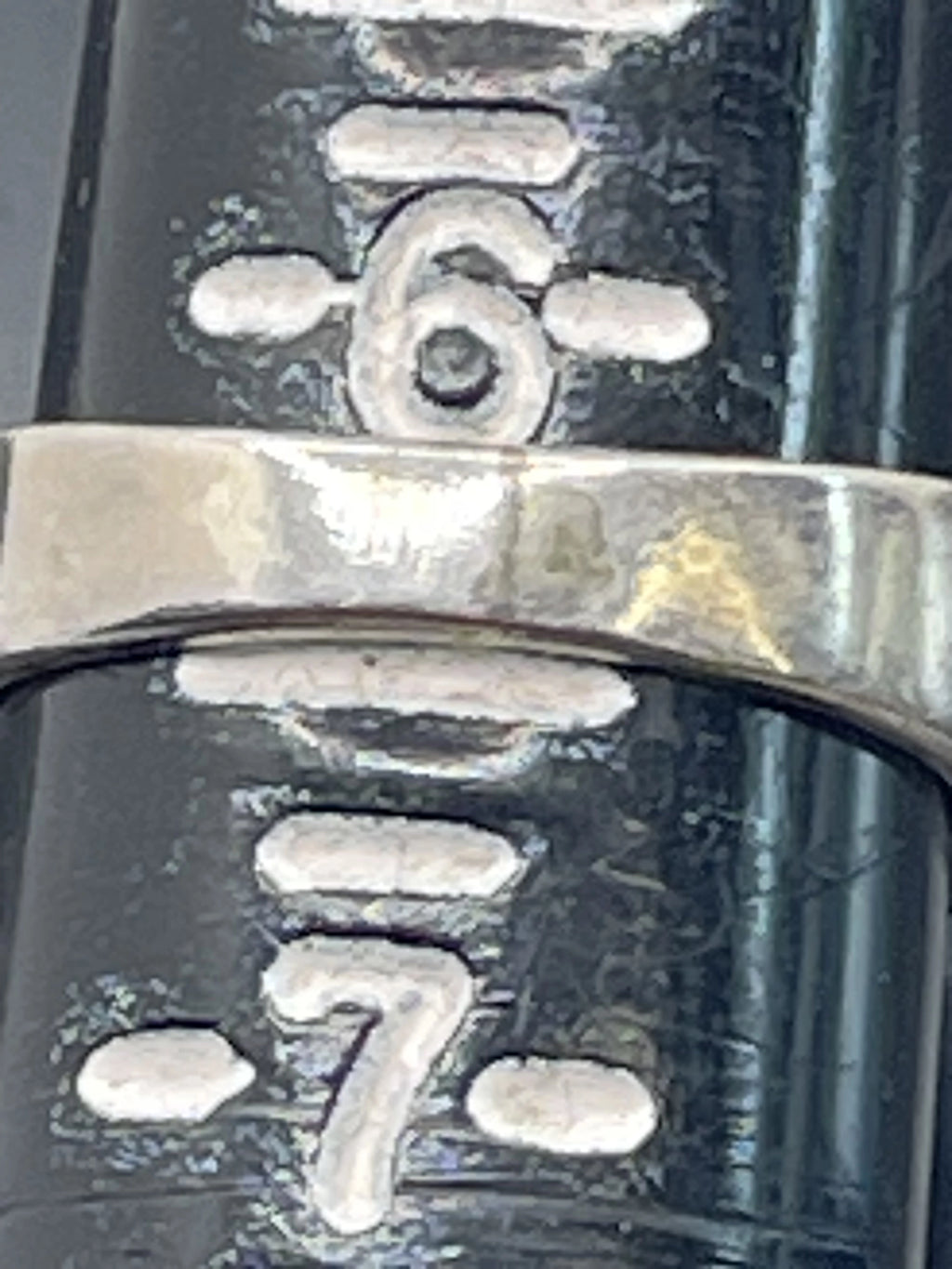 Measurement of the Ring Size of the Joseph Sterling Pyne Mosaic Inlay Vintage Navajo Diné Mens Silver Ring