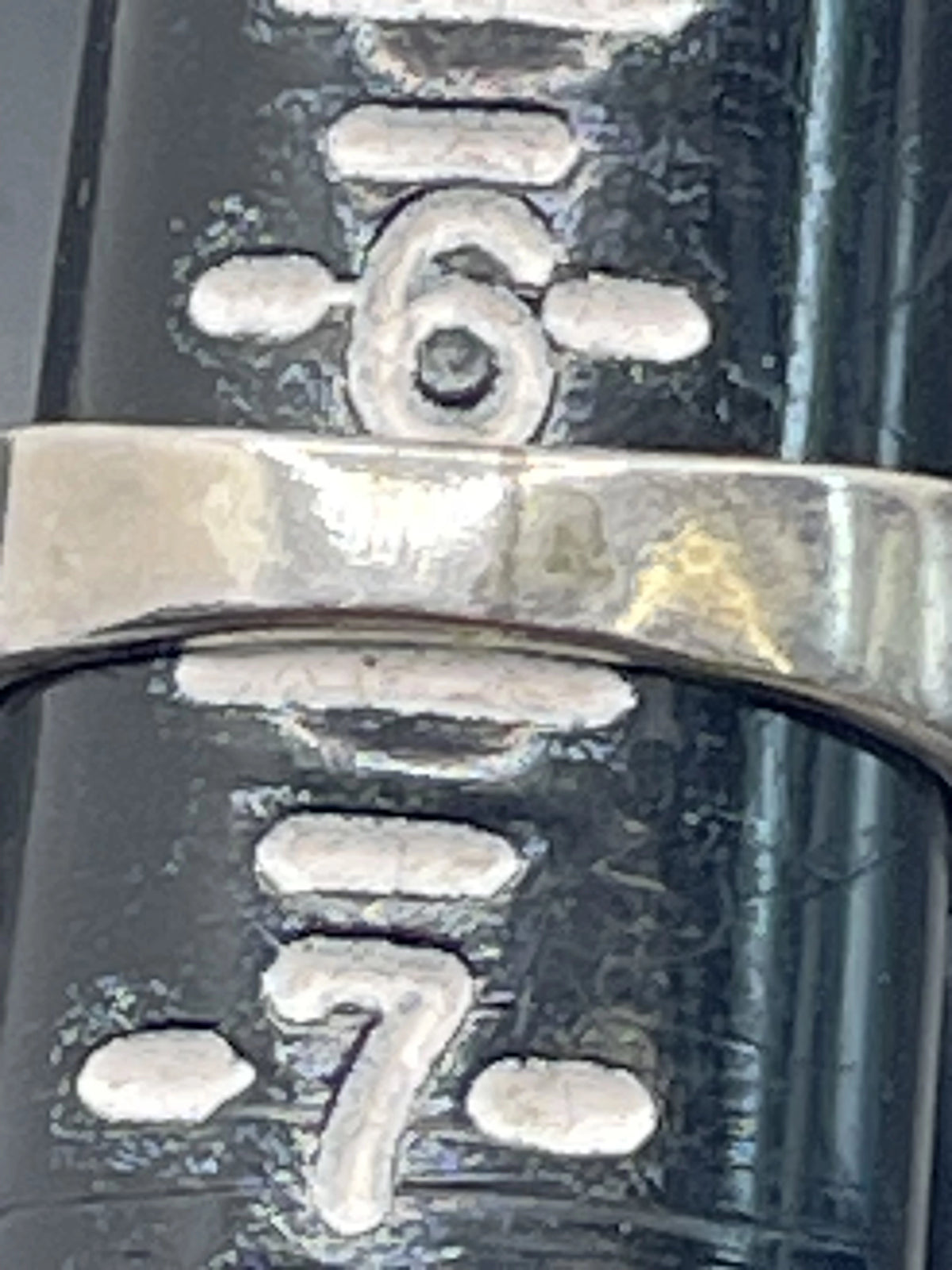 Measurement of the Ring Size of the Joseph Sterling Pyne Mosaic Inlay Vintage Navajo Diné Mens Silver Ring