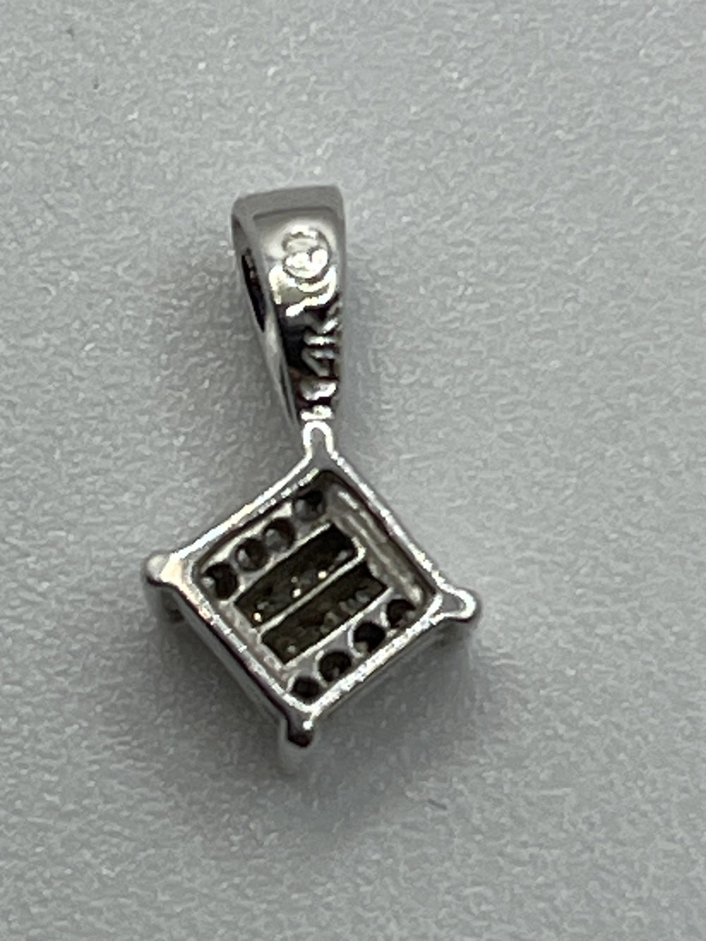 Back of the Preowned 14K White Gold Classic Square Cluster Diamond Pendant