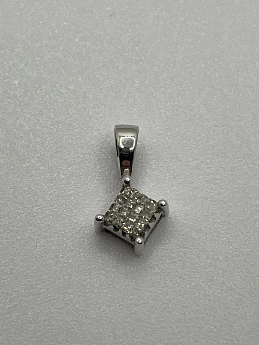 Preowned 14K White Gold Classic Square Cluster Diamond Pendant