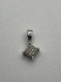 Preowned 14K White Gold Classic Square Cluster Diamond Pendant