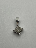 Preowned 14K White Gold Classic Square Cluster Diamond Pendant