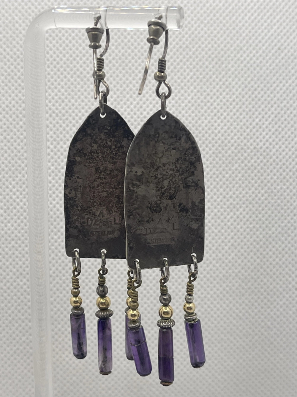 Back View of the Preowned Mixed Metal Multi Stone Sterling Dangle Earrings